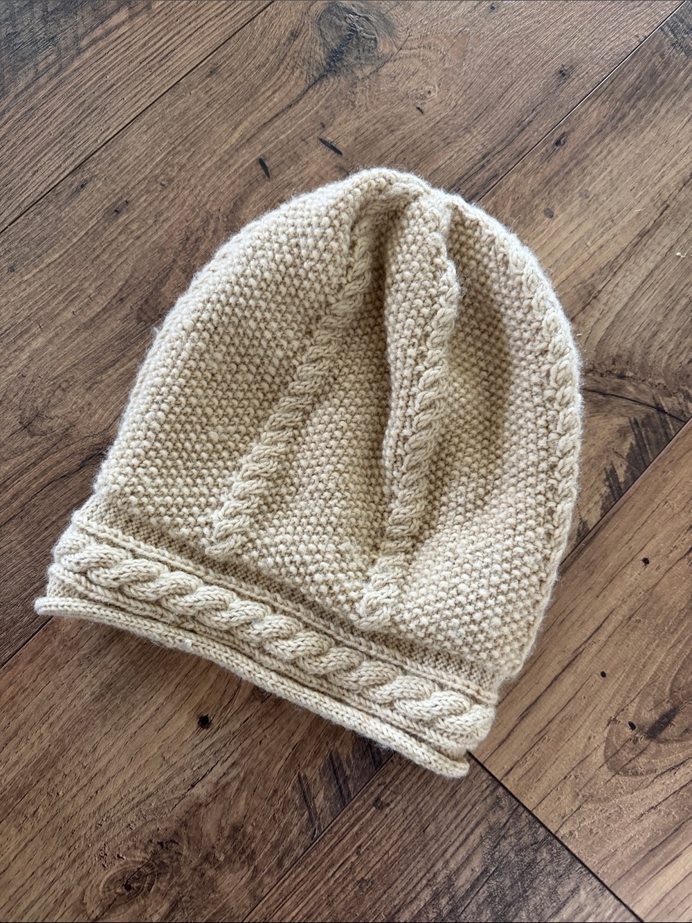 Boho Cream Knit Cable-Detail Slouchy Women’s Beanie